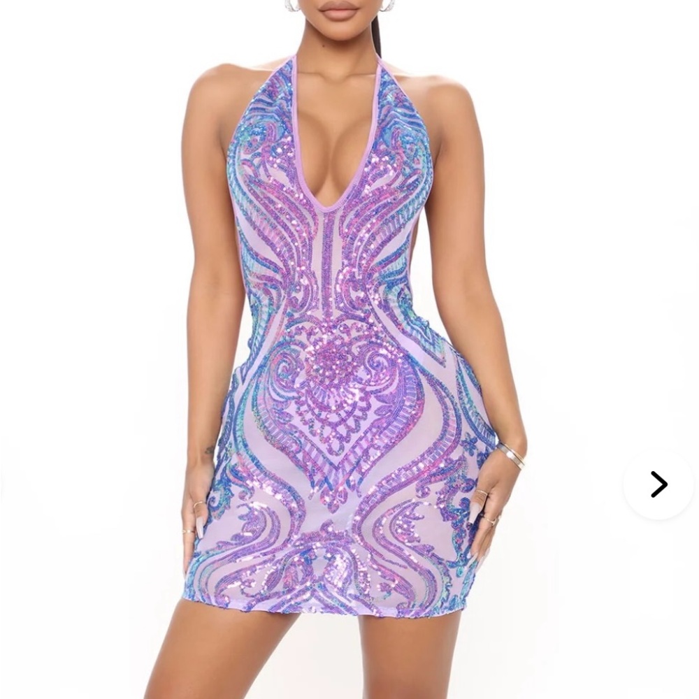 Fashion Nova Vibrant Purple and Blue Backless Dress